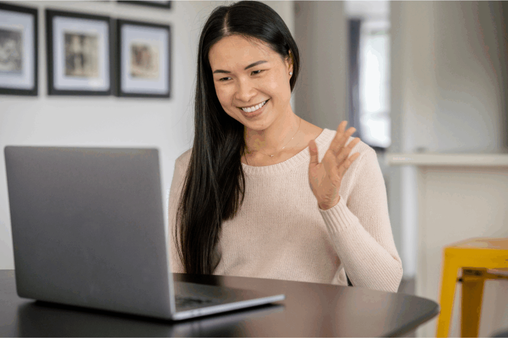 Woman engaging in Telenutrition with Registered Dietitian