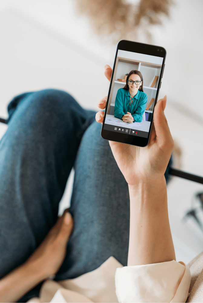 Person on a video call with a virtual dietitian.