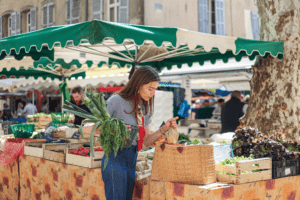 woman enjoying Farmers Market